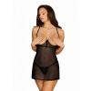 Obsessive Pearlove Open Cup Babydoll With Pearl Details L/XL černá