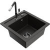 Mexen Vito, 1-komorový granitový drez 490x520x210 mm a drezová batéria Flora, čierna-zlatá metalíza, 6503-75-670401-07-B