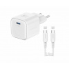 Swissten sieťový adaptér GaN 1× USB-C 20W Power Delivery biely + dátový kábel USB-C / USB-C 1,2 m 22070120