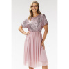 Flitrované ružové dámske šaty s tylom, A662 L