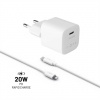 FIXED Mini Set sieťovej nabíjačky s USB-C výstupom a USB-C / Lightning kábla, podpora PD, 1 meter, MFI, 20W, biely FIXC20M-CL-WH Fixed