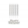 Svíčky na narodeniny - Happy Birthday - strieborné - 16 ks - 7 cm - GoDan