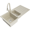 Mexen Andres granitový drez 1,5-komorový s odkvapkávacou plochou a kuchynskou batériou Elia, béžový - 6515-69-670101-69