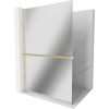 Mexen Kioto+ L, sprchová zástena Walk-In s poličkou a vešiakom 70 x 200 cm, 8mm sklo vzor zrkadlo, zlatý matný profil, 800-070-123-55-50
