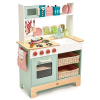 Tender Leaf Toys Kitchen Range drevená kuchynka s bylinkami s magnetickou rybou mikrovlnka a sporák