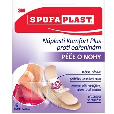 3M SPOFAPLAST č.187 Náplasti Komfort Plus proti odreninám, starostlivosť o nohy, 2 veľkosti, 1x6 ks