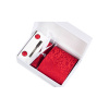 Luxusný set červená so vzorom - Kravata, vreckovka do saka, manžetové gombíky, viazanková spona v darčekovom balení