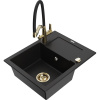 Mexen Enzo granitový drez 1-komorový s odkvapkávačom a kuchynskou batériou Duo, čierny - 6506-77-671701-57-G