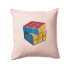Rubikova kocka kreslená - Vankúš 50x50 - 50x50 - Iba poťah ( Svetloružová )