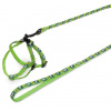 Nobby Nastaviteľný nylonový postroj pre zajace s vodítkom zelený so vzorom s dĺžkou vodítka 1 m