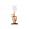 Dekorácia drevo 100x290mm tulipán so zajačikom, prírodná, biela, hnedá