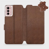 Kožené flip pouzdro Mobiwear - Motorola Moto G42 - Hnědé (Kožené knížkové pouzdro, obal, kryt na mobil Motorola Moto G42, Hnědé, materiál Genuine Leather, ochrana 360°, stojánek, silikonová vanička, m