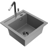 Mexen Vito žulový kuchynský drez 1-komorový s kuchynskou batériou Flora, sivý - 6503-71-670401-07-B