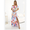 Numoco 194-5 Dlhé letné šaty s opaskom - farebný kvetinový vzor