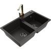 Mexen Tomas granitový drez 2-komorový s kuchynskou batériou Rita, čierny/zlatý metalik - 6516-75-670300-50-B