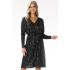 Čierne dámske flitrované šaty s opaskom, A672 L/XL