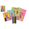 Omaľovánky+aktivity/Maľovanky+aktivity Princezné/princezné 4ks +pastelky CZ+SK verzia v sáčku 21x