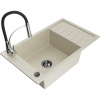 Mexen Elias, 1-komorový granitový drez 795x480x200 mm a drezová batéria Aster, béžová, 6511-69-73450-07-B