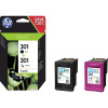 HP 301 Ink kombinované balenie originál čierna, zelenomodrá, purpurová, žltá N9J72AE atramenty; N9J72AE - HP N9J72AE 2-pack - originálny