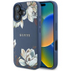 Guess Grained Flowers MagSafe Kryt pre iPhone 16 – modrý