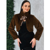 Dámske kožušinové hnedé bolerko s dlhým rukávom - UNI