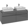 VILLEROY & BOCH Legato závesná skrinka pod dve umývadlá na dosku, 4 zásuvky, 1400 x 500 x 550 mm, Glossy Grey, B66900FP