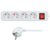 SOLIGHT Predlžovací kábel Solight, 4 zásuvky, biely, vypínač, 3 m