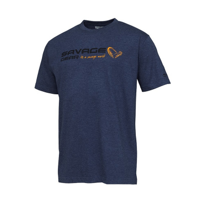 Savage Gear Tričko Signature Logo T-Shirt Blue Melange M