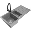 Mexen Andres kamenný drez 1,5-komorový s odkvapkávačom a kuchynskou batériou Elia, sivý - 6515-71-670101-70