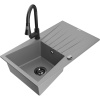 Mexen Cesar, 1-komorový granitový drez 775x470x190 mm a drezová batéria Elia, šedá, 6514-71-670101-70-B