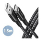 AXAGON BUCM-AM15AB, HQ kábel USB-C USB-A, 1.5 m, USB 2.0, 3A, ALU, opletenie, čierny Axagon