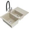 Mexen Gaspar žulový drez 1,5-komorový s odkvapkávačom a kuchynskou batériou Duo, béžový - 6507-69-671701-07