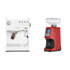 Ascaso Steel UNO PID, White&Wood + Eureka Atom 60, ferrari red