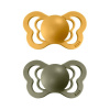 Bibs cumlíky silikón ortodonické 2 ks Couture 0 - 6 mesiacov Honey-bee-olive
