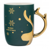 Altom Design Porcelánový vianočný hrnček – zelený hrnček so zlatým uchom v tvare parohu 400 ml