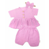 Baby Nellys 3-dielna mušelínová súpr., tunika/blúzka, kraťasky, čelenka, ružová, veľ. 80 Baby Nellys