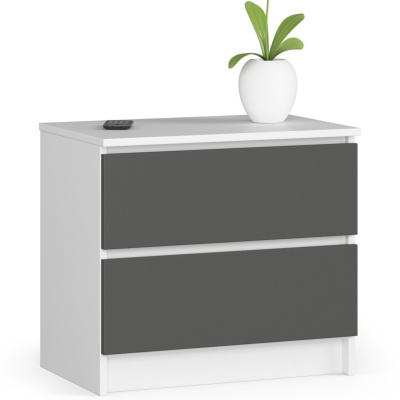 Akord Nočný stolík K 60 cm 2 zásuvky - bielo-grafitovo sivý