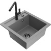 Mexen Vito granitový kuchynský drez 1-komorový s kuchynskou batériou Flora, sivý - 6503-71-670401-70-B