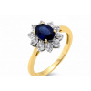 Zlatý prsteň so zafírom a diamantmi zo žltého a bieleho zlata, Veľkosť: 61