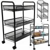 VERK GROUP Mobilný kovový regál s kolieskami, 3 police, čierny kov SHELF
