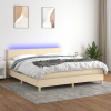 vidaXL Posteľ boxsping s matracom a LED krémová 160x200 cm látka - Krémová - 151651-13548