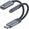 AppleKing 2v1 audio a nabíjacia redukcia - 3,5 mm jack / USB-C na USB-C - tmavo šedá - možnosť vrátiť tovar ZADARMO do 30tich dní