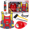 Súprava hasiča: Hasičský oblek, hasičská prilba, hasiaci prístroj, vesta