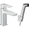 HANSGROHE Metropol páková umývadlová batéria s bidetovou sprškou a sprchovou hadicou 160 cm, s odtokovou súpravou Push-Open, plná páka, výška výtoku 117 mm, chróm, 32522000
