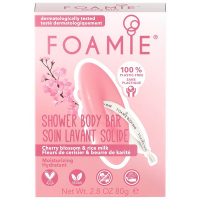 Foamie Shower Body Bar Cherry Kiss With Cherry Blossom and Rice Milk - Tuhá sprchová péče 80 g