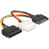 Delock Power Adapter SATA 15-pin samec > Molex samice 4-pin + SATA 15-pin samice, 16,5cm