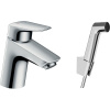 HANSGROHE Logis páková umývadlová batéria s bidetovou sprškou a sprchovou hadicou 160 cm, bez odtokovej súpravy, výška výtoku 67 mm, chróm, 71290000