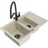 Mexen Gaspar granitový drez 1,5-komorový s odkvapkávačom a kuchynskou batériou Duo, béžový - 6507-69-671701-70-B