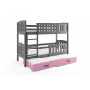 BMS Group Poschodová posteľ s prístelkou KUBO 3 200x90 grafitová - ružová