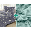 Textilomanie Svietiace obliečky mikroplyš BIG MOON sivé + plachta mikroplyš SOFT 90x200 cm mentolová